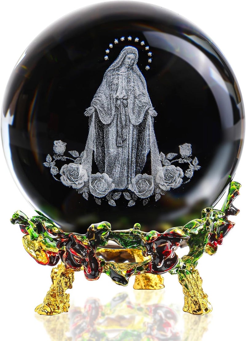 ZEERSHEE 3D Our Lady of Guadalupe Crystal Ball with Rose Stand Laser Etched Virgin Mary Statue Christian Catholic Religious Easter Gifts - Image 1
